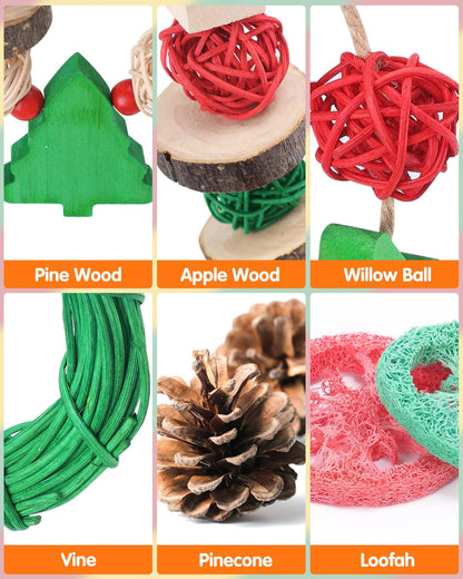 Xylolfsty 8PCS Christmas Guinea Pig Toys Xmas Chinchilla Toys Hamster Bunny Rabbit Treats for Teeth Grinding Christmas Decor for Small Pet Cage Christmas pet Accessories Gifts Idea