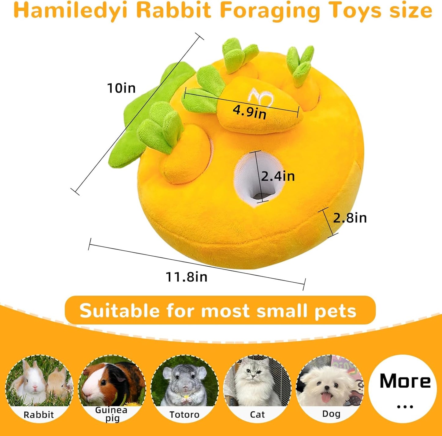Hamiledyi Rabbit Foraging Toys Bunny Plush Puzzle Toy Carrots Snuffle Mat for Chinchilla Guinea Pig Ferret Rat Entertainment (Yellow)