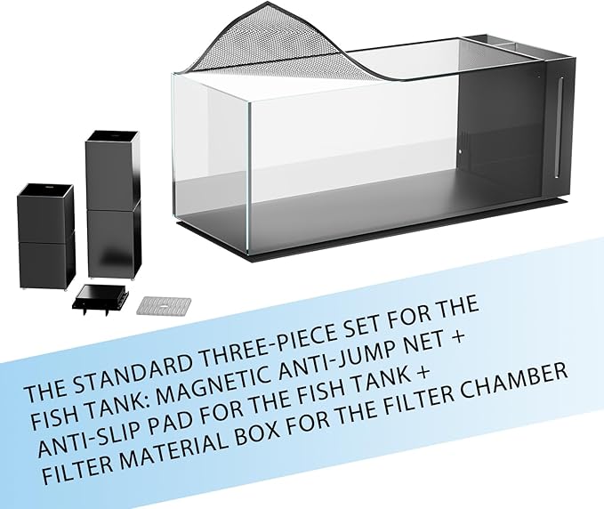 Ultra Clear Rimless Aquarium Tank gallons Low Iron Glass Side Filtration + Anti-Jumping net (40Gal)