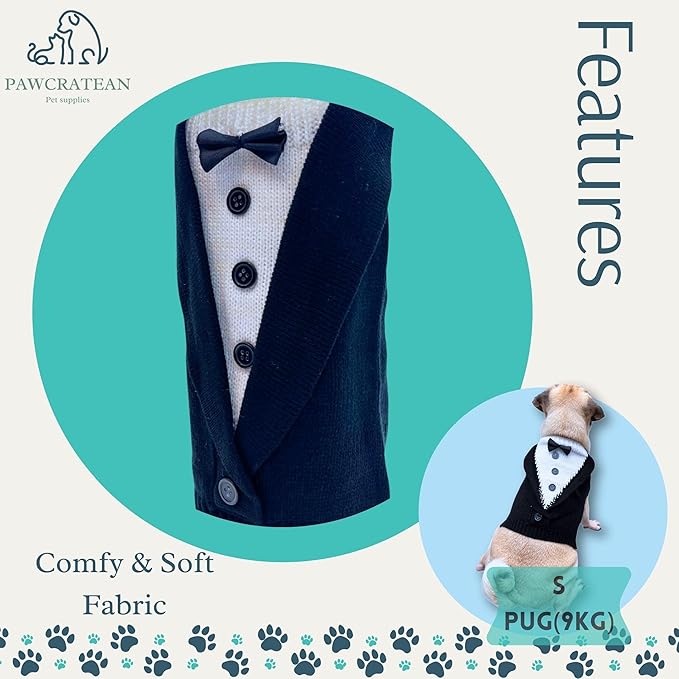 Cute Sweater for Dogs and Cats Soft Flannel Pet Outfit Warm and Cozy Animal Hoodie Small to Large Pet Clothes for Halloween Parties and Everyday Wear (Large, Black Bowtie)