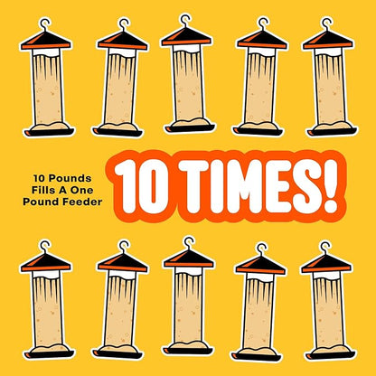 No Mess Sad Squirrels Hot Bird Seed – 10 lb. Spicy Shell-Free Blend with Peanuts, Sunflower Hearts & Chili Pepper Oil – No Waste, Squirrel-Resistant Bird Food for Outside Feeders