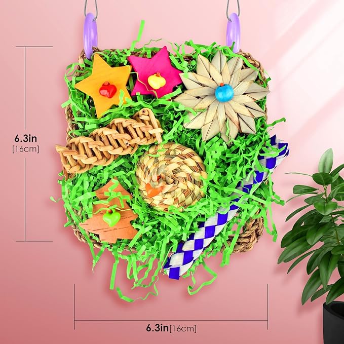 KATUMO Bird Toys, Parakeet Grass Mat Toys Parrot Foraging Shredding Entertainments for Cockatiel Conure Lovebird Parakeet Small to Medium Birds