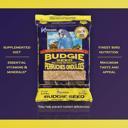 Hagen Parakeet/Budgie Staple VME Seed – Premium Blend, Nutritionally Balanced, Fortified with Vitamins & Minerals, Dust-Free Mix for Budgies, 6 lb Bag