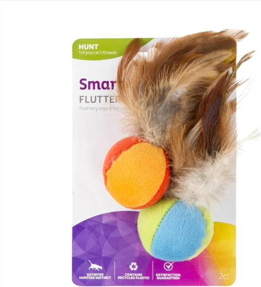 SmartyKat Flutter Balls Catnip Plush and Feather Cat Toys, Erratic Motion for Batting & Pouncing Fun for Cats & Kittens, Set of 2