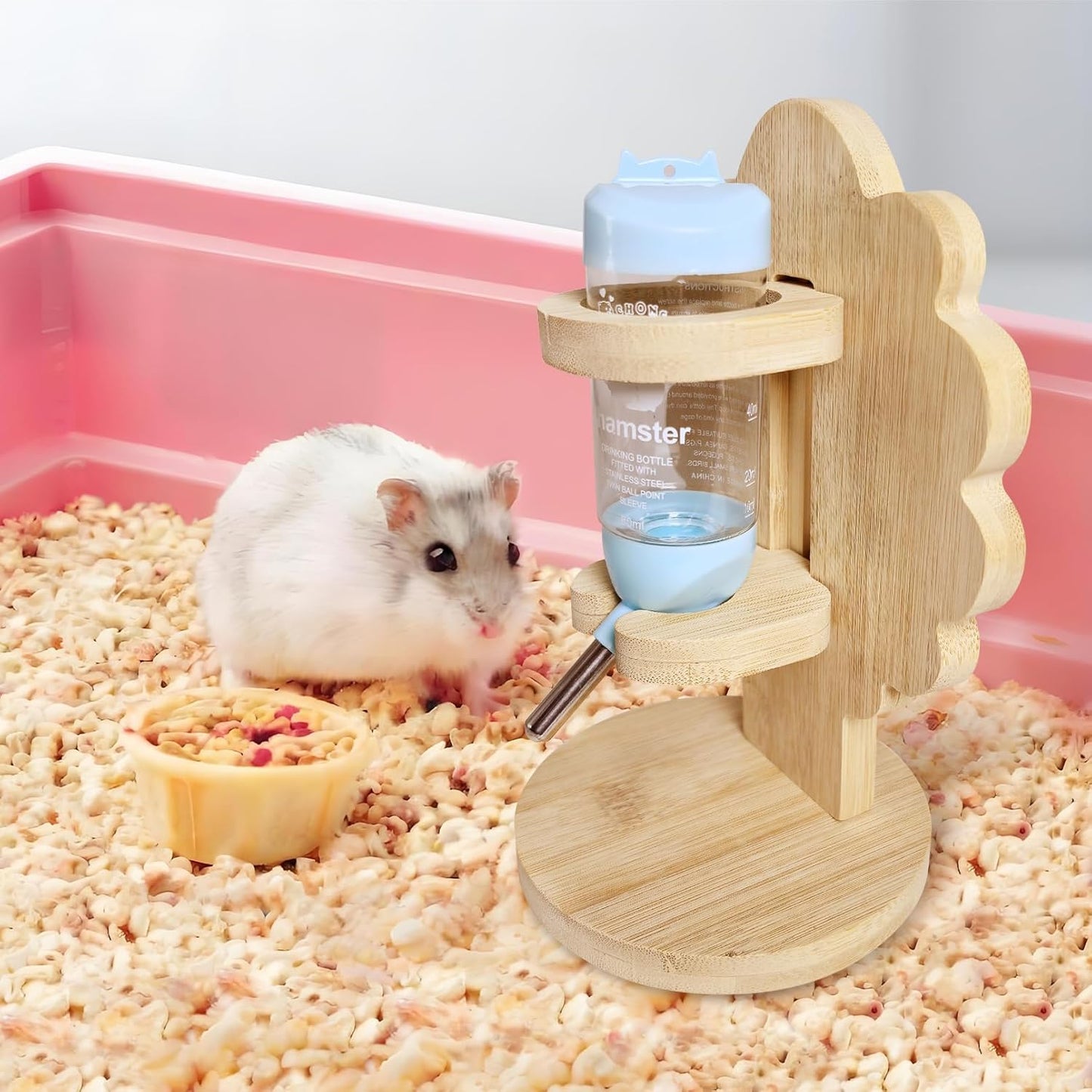 Hamiledyi Small Animal Water Bottle with Adjustable Stand & Hanging Hook - Leak-Proof Rodent Water Dispenser for Hamsters, Guinea Pigs, Gerbils(Style B)