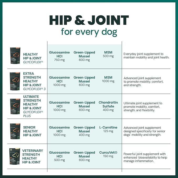VetriScience Extra Strength Healthy Hip & Joint Chews, GlycoFlex 3, Glucosamine, Green-Lipped Mussel, Joint Support Supplement for Dogs, Promote Mobility & Soothe Joint Discomfort, Chicken, 120 Count