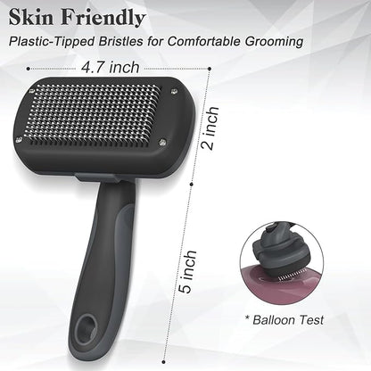 Self-Cleaning Deshedding Brush for Dogs & Cats - Skin-Friendly Grooming Tool with Hair Brush for Long and Short Haired Pets, Grey