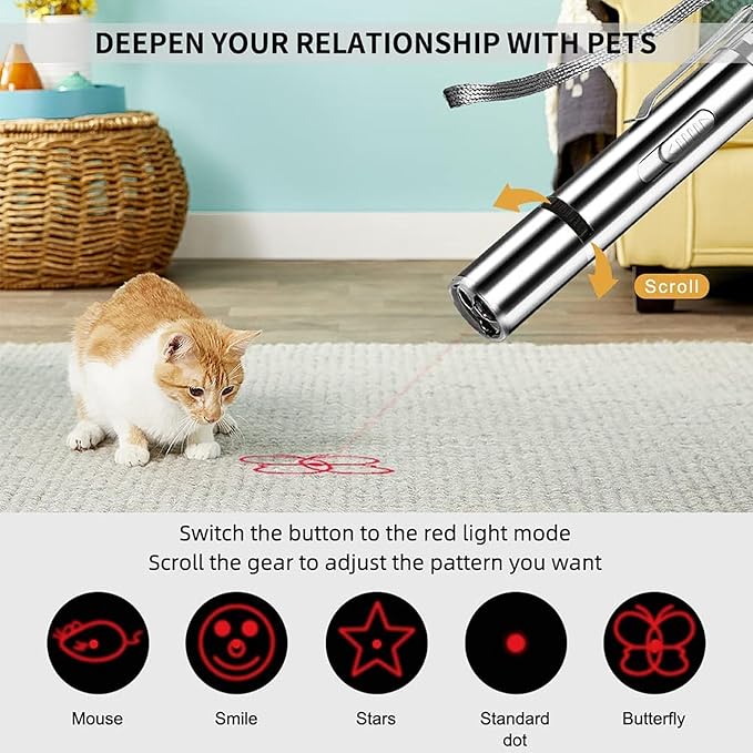 Laser Pointer Cat Toy 2 Pack – USB-Rechargeable, 5 Fun Patterns, UV & Infrared Modes, Safe Play for Cats,Interactive Multi-Use Pet Toys