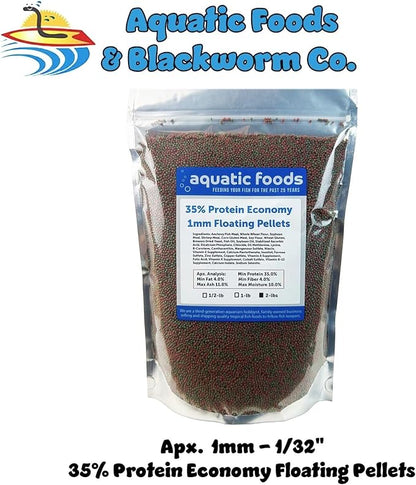 Aquatic Foods Inc. 1mm - 1/32, 35% Protein Economy Floating Pellets for All Community Fish, Tetras, Guppies, Angel Fish, Cichlids, Goldfish. All Tropical Fish - WL…2-lbs Foil Pouch Bag