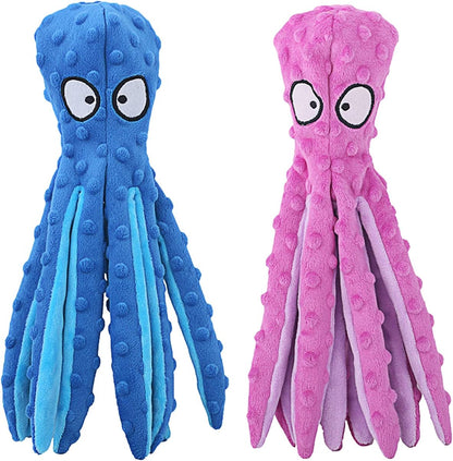 HGB Squeaky Dog Toys - Octopus No Stuffing Crinkle Plush Large Dog Toys to Keep Them Busy for Puppy Teething Chewing, Pet Supplies for Small, Medium, and Large Breeds, 2 Pack