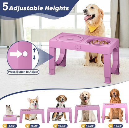 XIAZ Slow Feeder Dog Bowl Elevated Food and Water Bowl Stand for Large Medium Sized Dog, 4 Heights Adjustable, Non-Slip, Durable, Prevents Bloating & Improves Digestion for Dogs