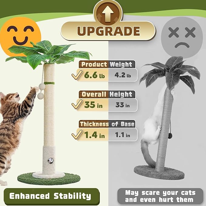 35" Tall Cat Scratching Post Furniture Scratching Deterrent for Indoor Cats, Hanging Ball with Sturdy Large Scratch Pole Premium Sisal Rope Scratch Posts Kitten and Adult Cats