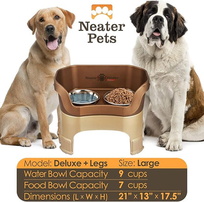 Neater Feeder Deluxe Mess Proof Dog Bowls Elevated for Large Dogs – Made in USA – No Spill Raised Dog Food Bowl Stand w/Leg Extensions – Stainless Steel Dog Food and Water Bowl Set – Bronze