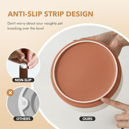 Ceramic 7.3inch Raised Dog Bowl Set, Elevated with Acacia Wood Stand, Food and Water Bowl for Medium Breed Dogs, Weighted Pet Dishes(41oz, Vanilla White)