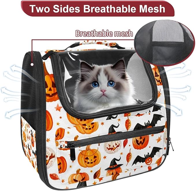 Pumpkin Helloween15 Pet Travel Carrier | Ventilated Comfortable Design with Safety Features | Ideal for Small to Medium Sized Pets Cats, Dogs etc