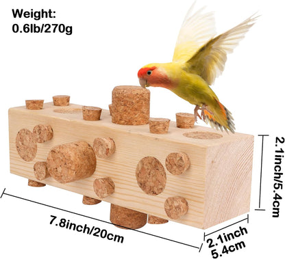 36pcs Soft Corks with Parrot Chewing Toy Cage Perch Pine Wood Foraging Smart Toy for Small to Regular Size Parrot Cockatiel Birds