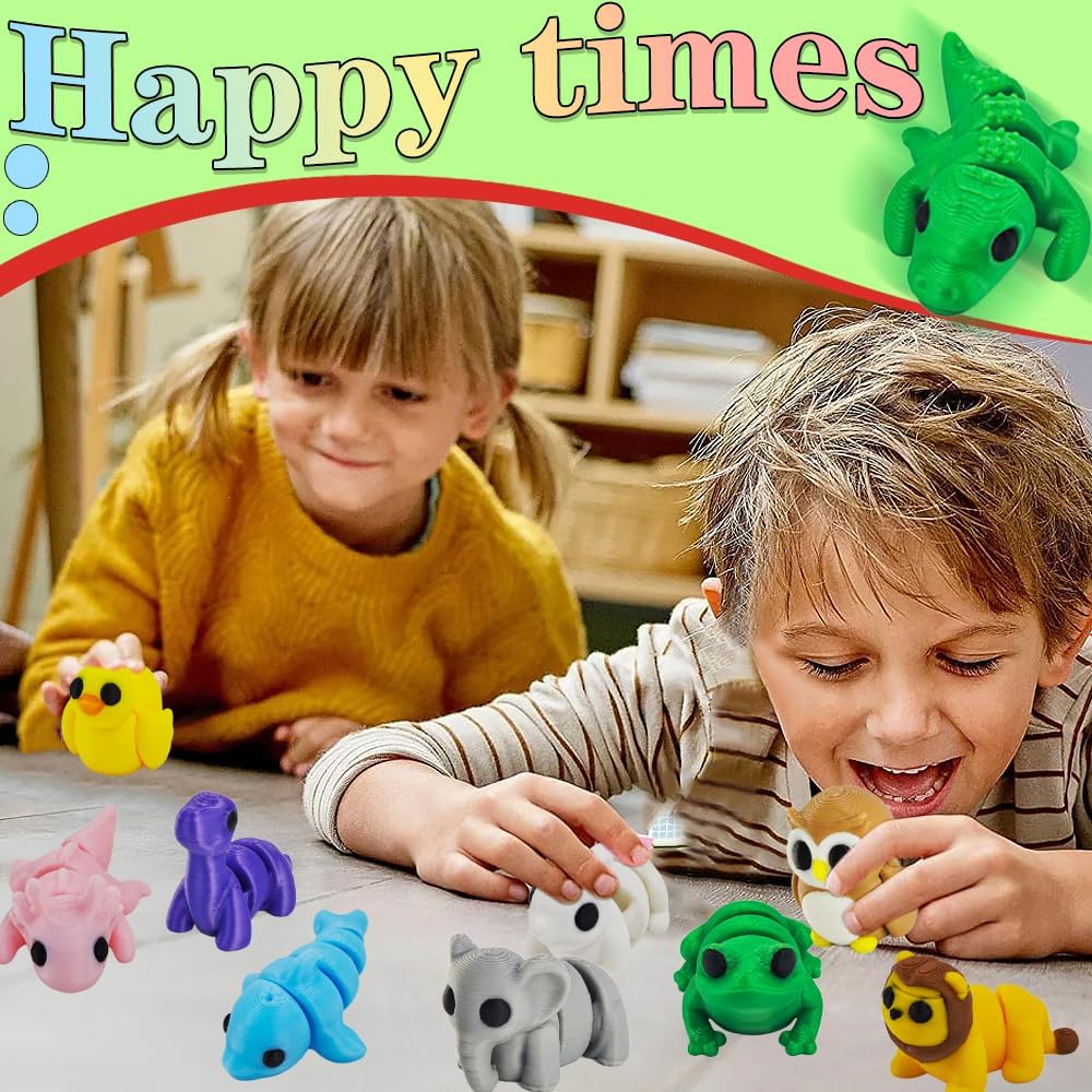 11 pcs Animal Figurines, 3D Printed Animal Figurines Set, Articulated, Party Favors, Pocket Fidget Toys Bulk, Goodie Bag Stuffers, Gifts for Boys Girls Toddlers, Office Desk Pets, Classroom rewards