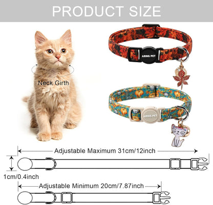 ARING PET 2 Pack Cat Collars, Breakaway Cotton Fall Halloween Kitten Collar with Bells for Girl Boy Cats Pumpkin & Autumn Leaf