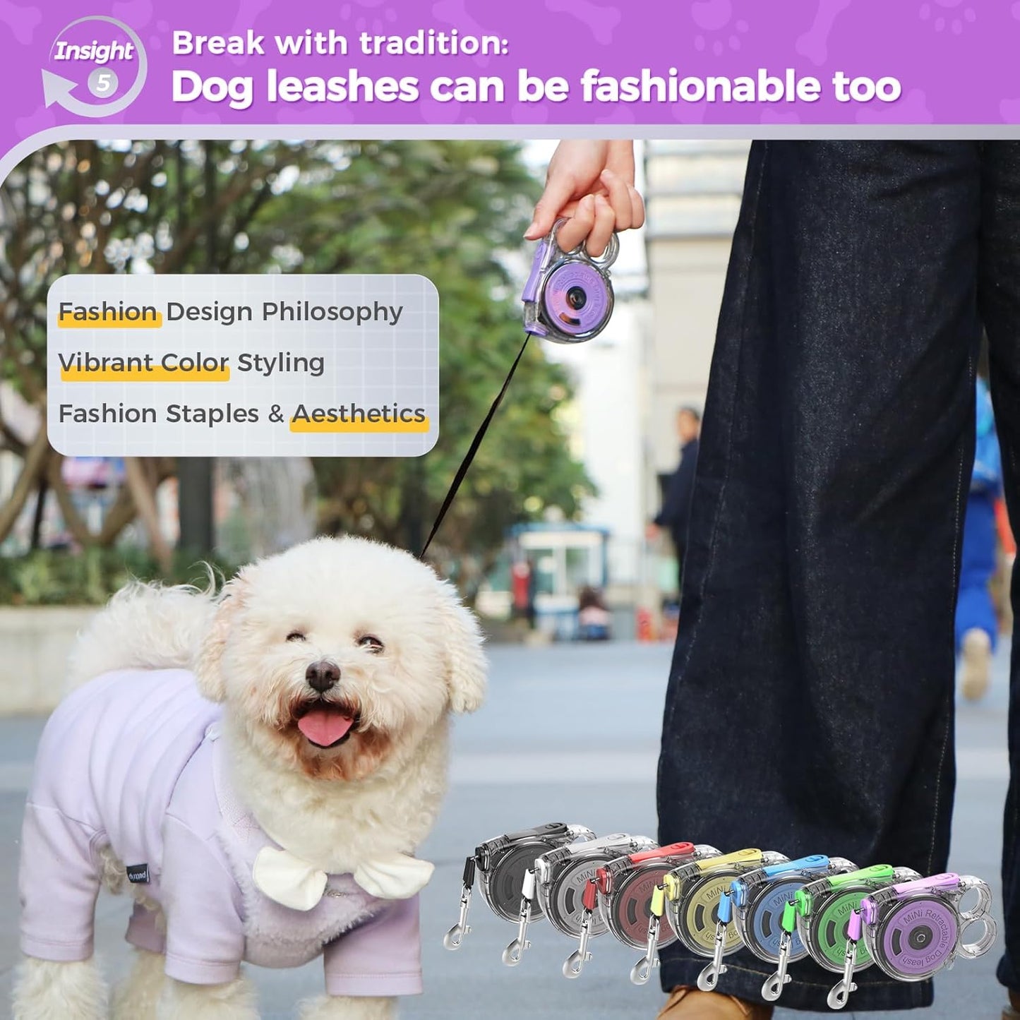 10ft Retractable Dog Leash for Small Dogs, Puppies, and Cats, 360° Tangle-Free, One-Handed Brake, Applicable to Pets of Small Size