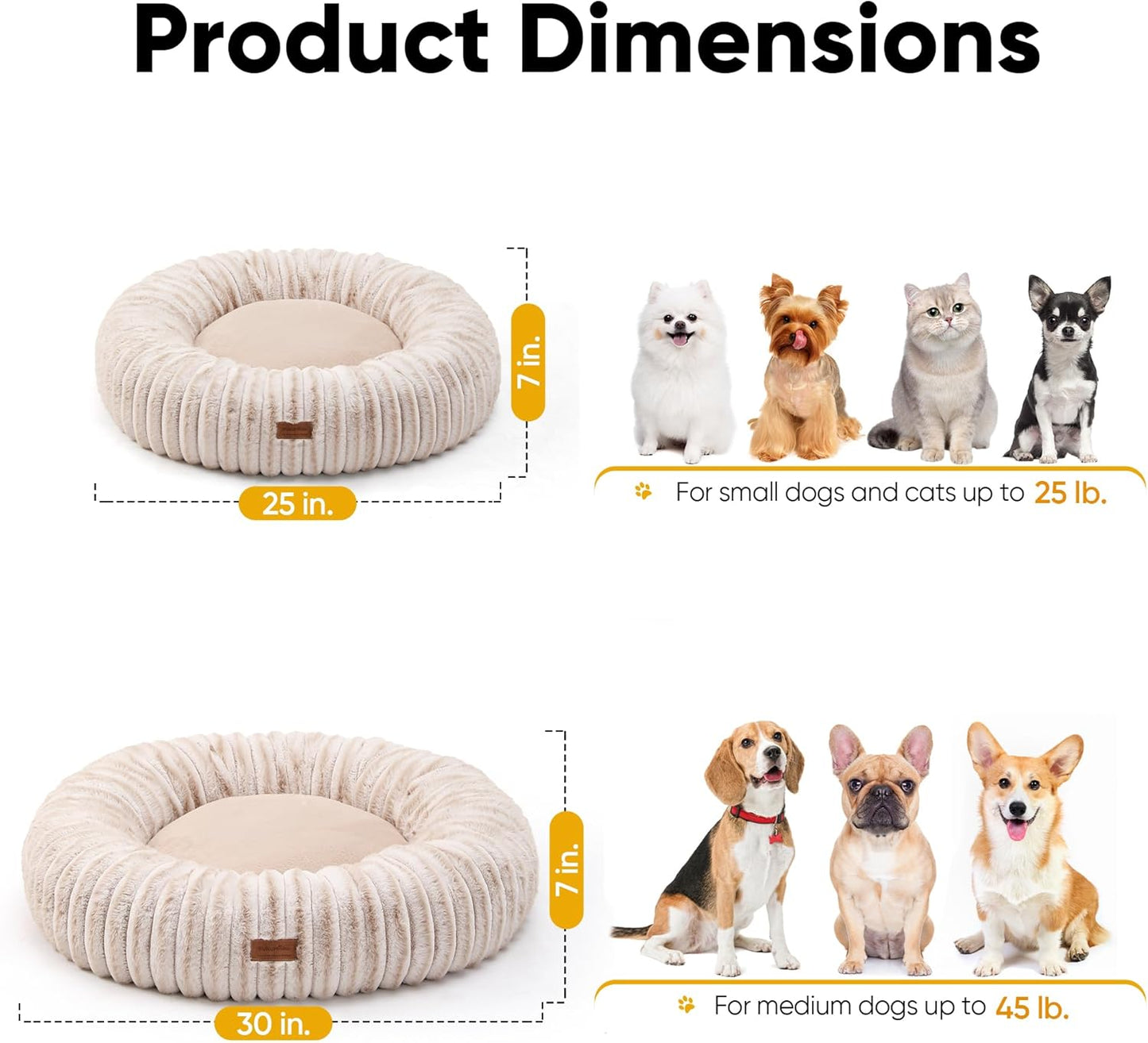 FUKUMARU Dog Bed, Calming Donut Dog Beds for Anxious Puppies, Modern Aesthetic Cat Bed with Gradient Print, Cute Round Pet Beds with Washable Cover, Orthopedic Puppy Bed, Camel, Small, 25 inches