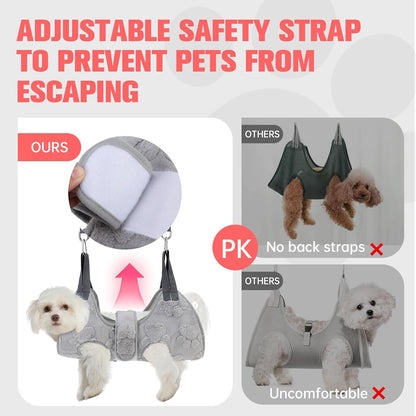 PAWCHIE Dog Grooming Hammock Harness for Dogs & Cats with Pet Nail Clipper Trimmer,Cat Hanger Sling for Trimming Clipping Nails,Warm Plush Dog Hammock Restraint Bag for Small Medium Large Dogs,Grey XS