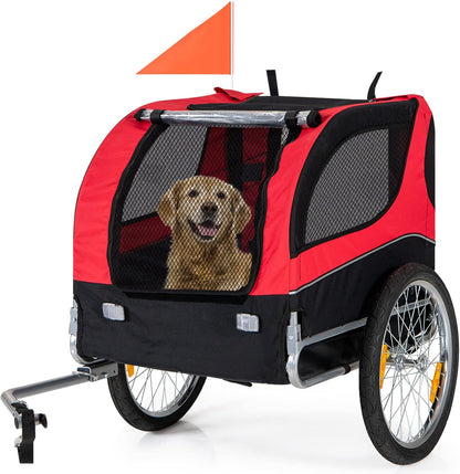 Dog Bike Trailer - HAPPAWS Dog Trailer for Bicycle, Cargo Cycle Trailers Wagon Cart Pet Bike Carrier w/ 3 Doors, Aluminum Wheels, Safety Flag, Easy to Connect&Disconnect, Collapsible to Store