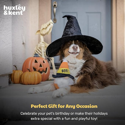 Huxley & Kent Halloween Funny Dog Toy w/Squeaker – Power Plush Squeaky Dog Toys for Small, Medium & Large Dogs – Soft Stuffed Animal for Indoor Play & Fetch - Candy Corn Gnome, One Size