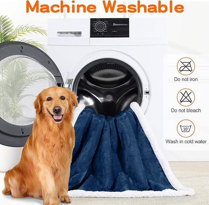 Smiry Waterproof Blanket Throw for Large Dogs, Soft Reversible Dog Blanket for Sofa Couch Bed, Washable Leakproof Sherpa Fleece Furniture Couch Cover Protector(40"x60", Navy/White)