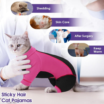 SUNFURA Hair Sticky Cat Clothes, Cat Sweater for Cats Only, 4-Legged Fleece Sweaters Kitten Pajamas Reduce Shedding Fur, Warm Pullover Shirts for Cats, Pink S