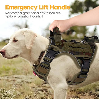 Heavy-Duty Tactical Dog Harness for Large Dogs, No Pull Adjustable Reflective Pet Vest with Molle System, K9 Military-Grade Control for Service Training, Outdoor & 10+ Breeds, Green Camo, Small