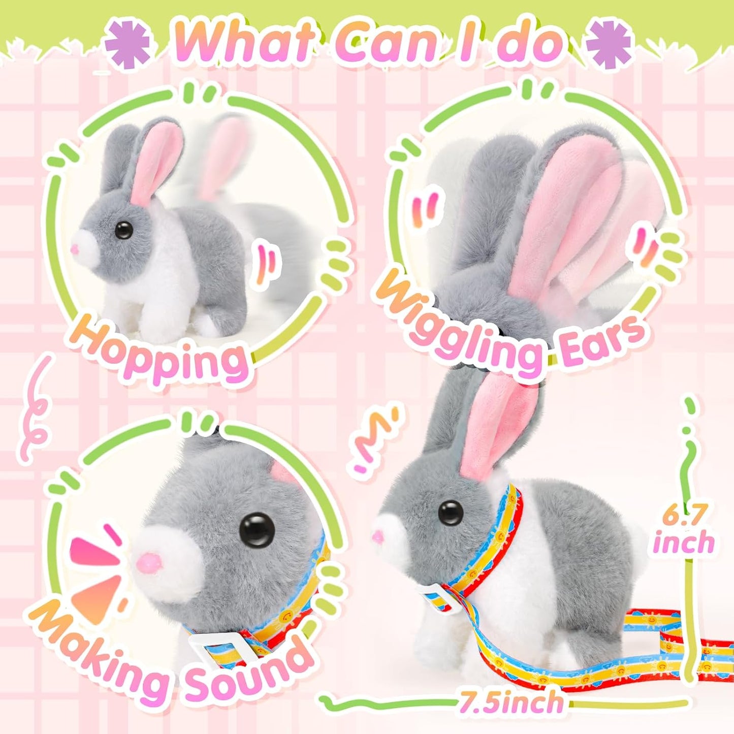 Tagitary Plush Bunny Toy for Kids,Easter Interactive Realistic Bunny with Leash,Golden Egg and Wind Up Toy,That Hopping,Ears Wiggling,Twitching Nose,Rabbit Toys Easter Stuffers Gift for Toddlers