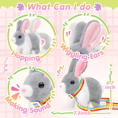 Tagitary Plush Bunny Toy for Kids,Easter Interactive Realistic Bunny with Leash,Golden Egg and Wind Up Toy,That Hopping,Ears Wiggling,Twitching Nose,Rabbit Toys Easter Stuffers Gift for Toddlers