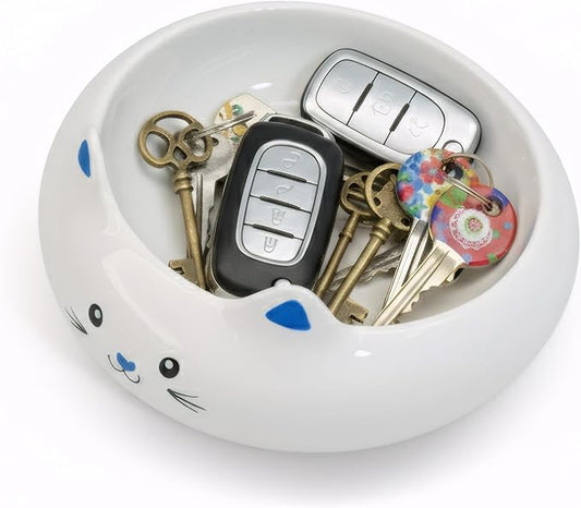 Key Holder Bowl, Home Decor, Desk Decor & Gifts for Girls, Cat Bowls, Ceramic Cat Food Bowl, Cute Kitten Water Bowls with 7.1oz Capacity, Cats Deals, Whisker Fatigue Friendly, Multi-Use