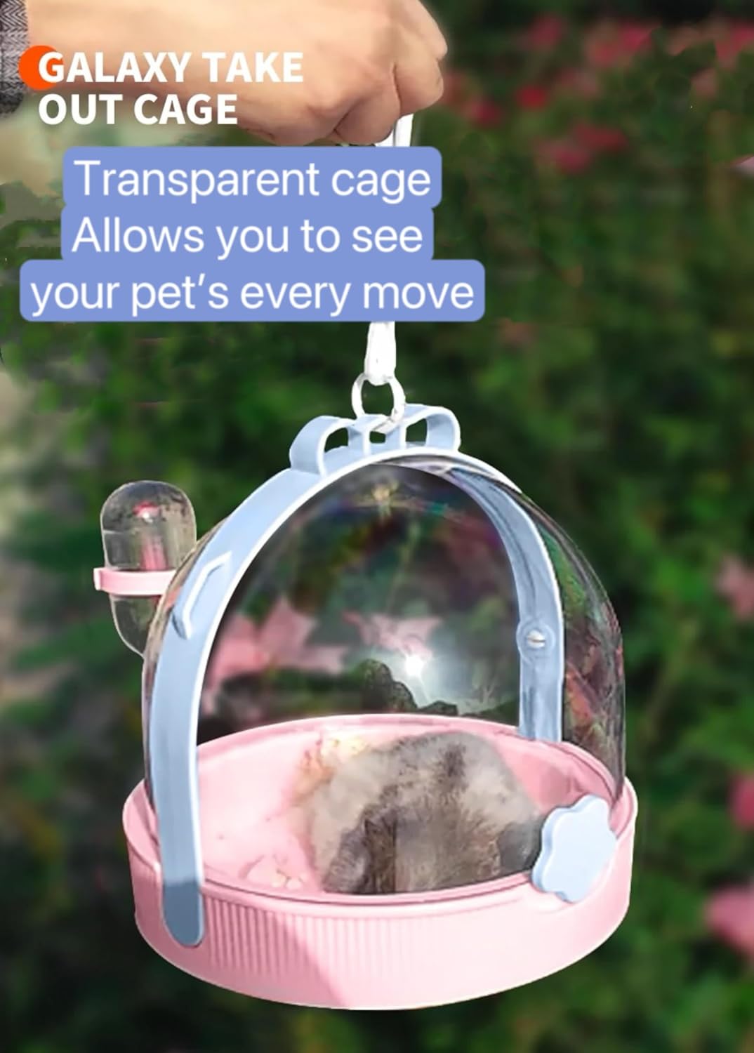 TUTU&LELE Small Animal Carrier, Travel Carry-Out Cage with Warm Plush Pads and Water Bottle can be Carried Both by Hand and Crossbody, Suitable for Dwarf Hamsters, mice, Hamsters (Blue)