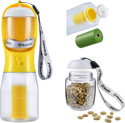 Dog Water Bottle with Food Container & Poop Bag Holder, Travel Water Bowl, Portable Pet Dispenser, Dog Gifts Stuff Accessories Items, Puppy Essentials for Yorkie Chihuahua Walking Hiking