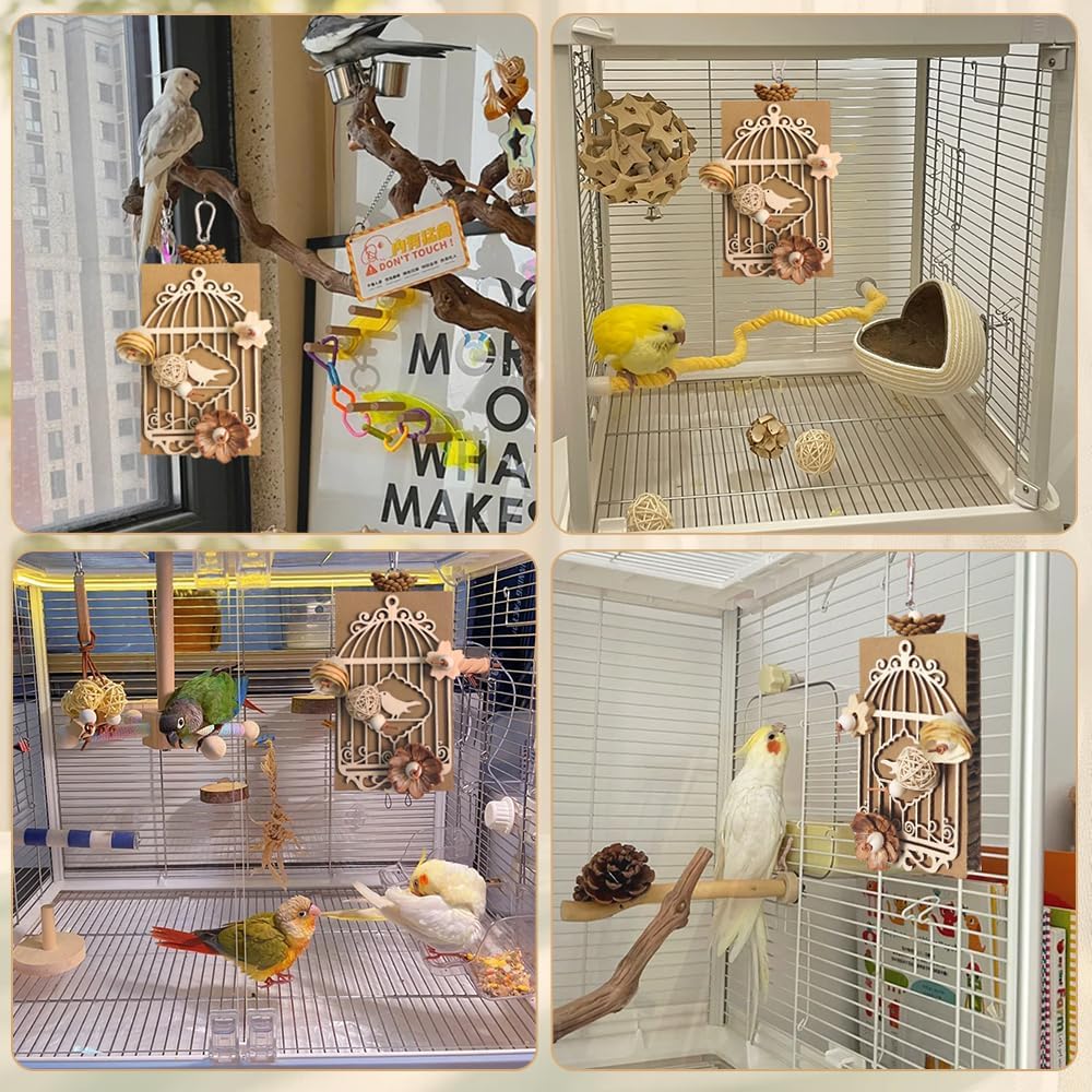 Paper Bird Toys, Parakeet Toys, Parrot Toys, Conure Hanging Chewable Cardboard Foraging Suitable for Budgies, Cockatiels, Lovebirds, Sun Conures - and Other Small/Medium Parrots