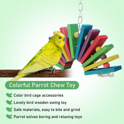 Litewoo Bird Parrot Parakeet Toys, Colorful Bite Wood Swing Toy for Small Medium Parakeet Cockatiel Budgie Cockatoo Macaw Conure Parrot（A）