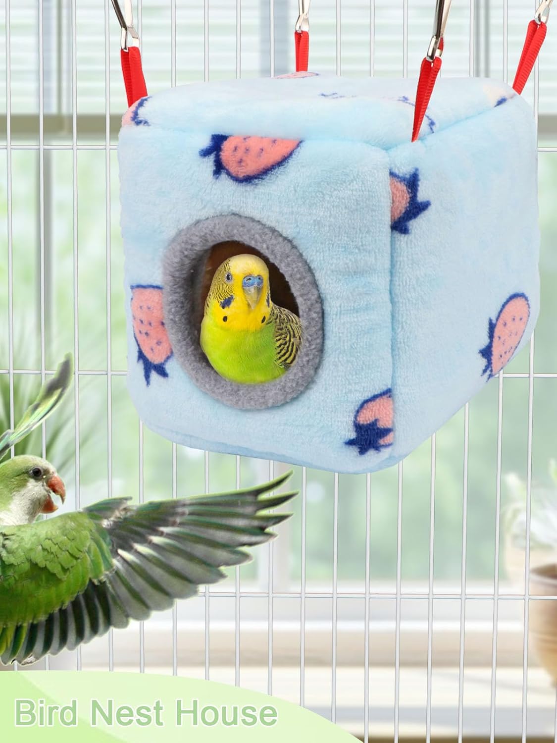 Wontee Bird Nest House Winter Warm Bird Bed for Cage Hanging Hammock Shed Hut for Parrots Budgies Parakeets Caique Senegal Cockatiels Conures (Small-5.9"x5.9"x5.9")
