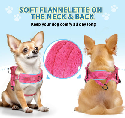 Lukovee No Pull Dog Harness and Leash Set, Soft Padded Small Dog Harness, Neck & Chest Adjustable Reflective Vest Puppy Harness with 4ft Lightweight Anti-Twist Dog Leash for Small Dogs (XS, Pink)