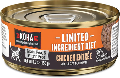 KOHA Limited Ingredient Diet Chicken Pate for Cats - Single Meat Wet Cat Food for Sensitive Stomachs - Pate Cat Food with No Fillers - 5.5oz Pack of 24