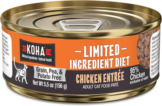 KOHA Limited Ingredient Diet Chicken Pate for Cats - Single Meat Wet Cat Food for Sensitive Stomachs - Pate Cat Food with No Fillers - 5.5oz Pack of 24