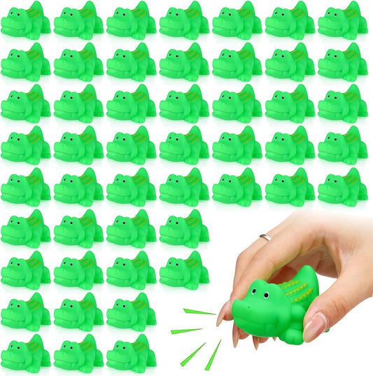 Lenwen 50 Pcs Rubber Crocodile Bath Toy Bulk Mini Alligator Toys Crocodile Bathtub Toys Float Squeak Toys for Summer Pool Parties Halloween Christmas Party Birthday Decoration, 2.8 x 1.3 x 1.3 Inch
