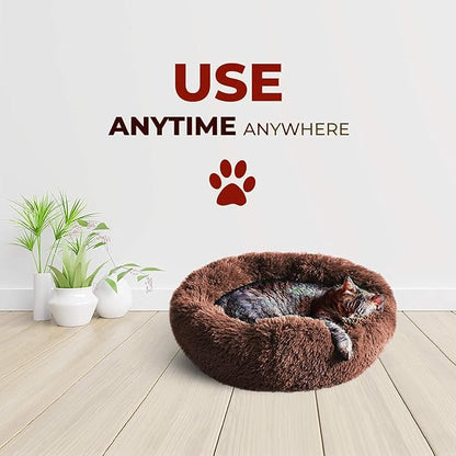 Whiskers & Friends Cat Bed, Cat Beds for Indoor Cats Washable, Orthopedic Soft Fluffy Round Calming Pet Bed for Small to Large Kitty Kittens & Dogs, Small Dog Beds & Furniture