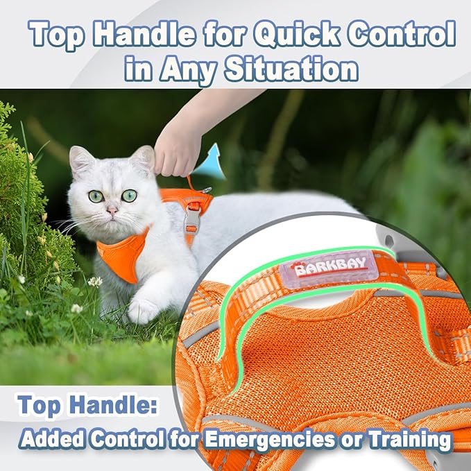 Cat Harness and Leash Set Escape Proof for Kitten Walking, Soft Adjustable Top Handle Vest Harnesses for Cats, Easy Control Breathable Reflective Small Medium Large, Orange, XS