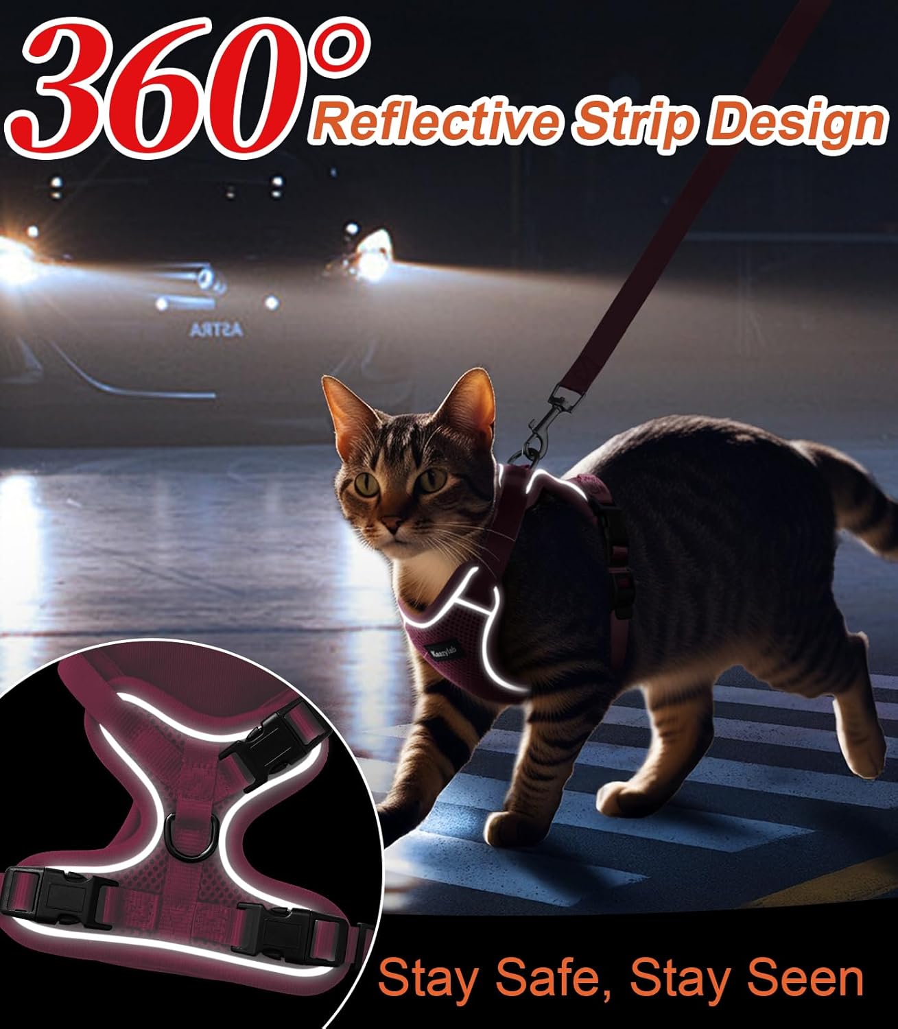 Cat Harness and Leash for Walking Escape Proof Soft Adjustable Cat Leash Breathable Comfortable Vest Easy to Wear Kitten Harness for Outdoor Travel Pink S