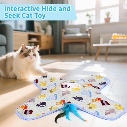 DFQ Interactive Cat Toys Chargeable,Automatic Toy for Indoor Cats with Moving Concealed Wand Feather, 2 in 1 Hide and Seek Game Cat Toy for Hunting Instincts Exercise,Bored Adult Cats Wand Toy