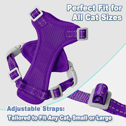 Cat Harness and Leash Set Escape Proof for Kitten Walking, Soft Adjustable Top Handle Vest Harnesses for Cats, Easy Control Breathable Reflective Small Medium Large, Purple, XS