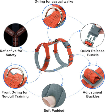 Plutus Pet No Pull Dog Harness, Adjustable Nylon Harness with Soft Padding, Reflective and Heavy Duty Dog Harness for Small, Medium, Large Dogs(Orange, XS)