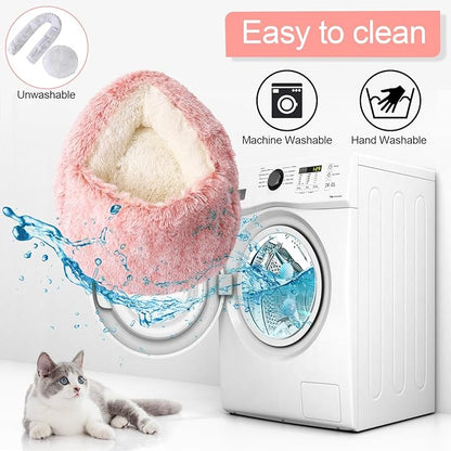 Calming Bean Mush Beds & Cat Cave with Hooded Cover, Removable Washable Round Beds for Small and Medium Pets, Anti-Slip Faux Fur, Fits Up to 15/25 lbs