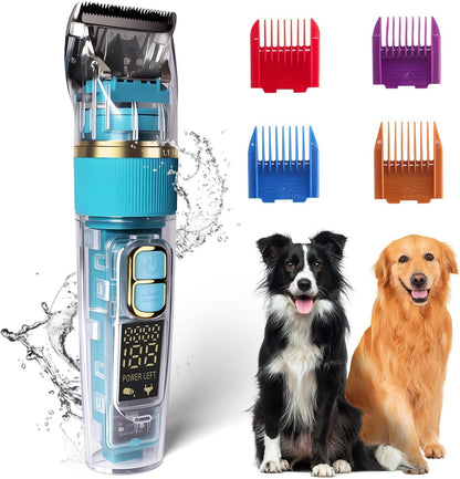 Dog Clippers for Grooming Thick Hair - Professional 50dB Low Noise Cordless Clipper with Titanium Blades & Detachable IPX5 Waterproof Head for Matted Coats, Dogs, Cats and All Pets